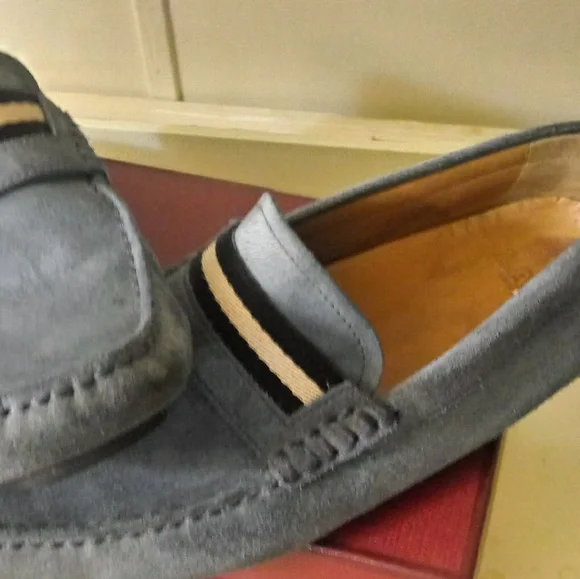 BallyMen's Blue Suede Loafers Moccasins Wabler